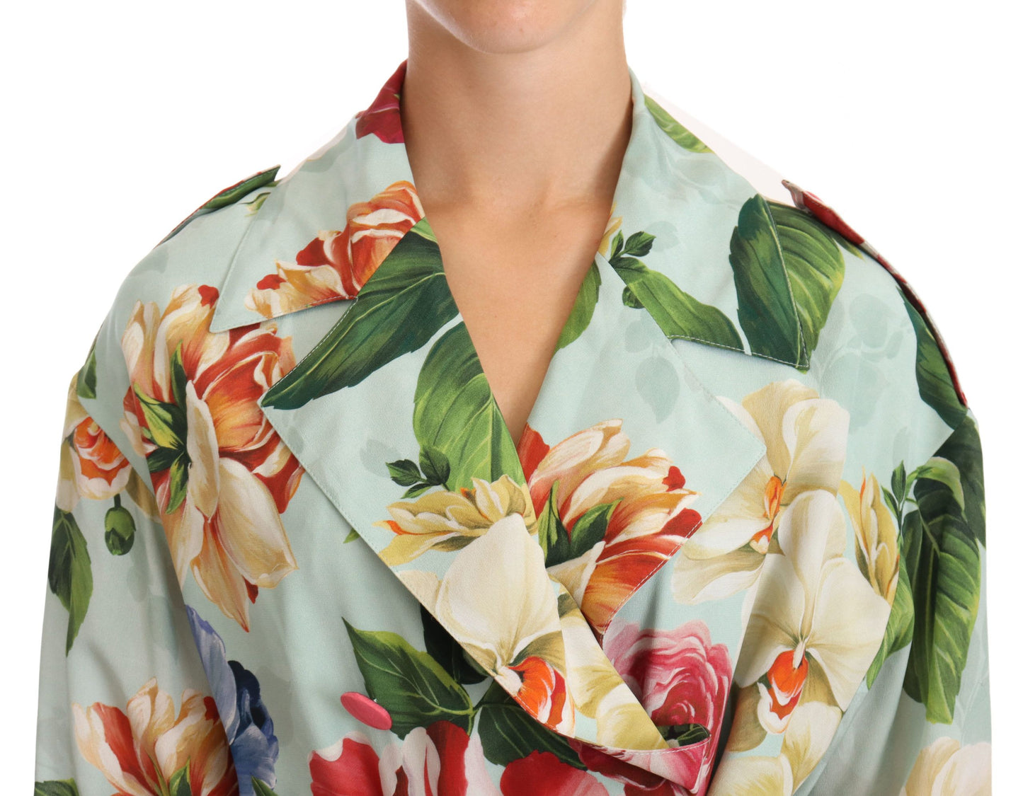 Dolce & Gabbana Elegant Blomster Silke Trenchcoat