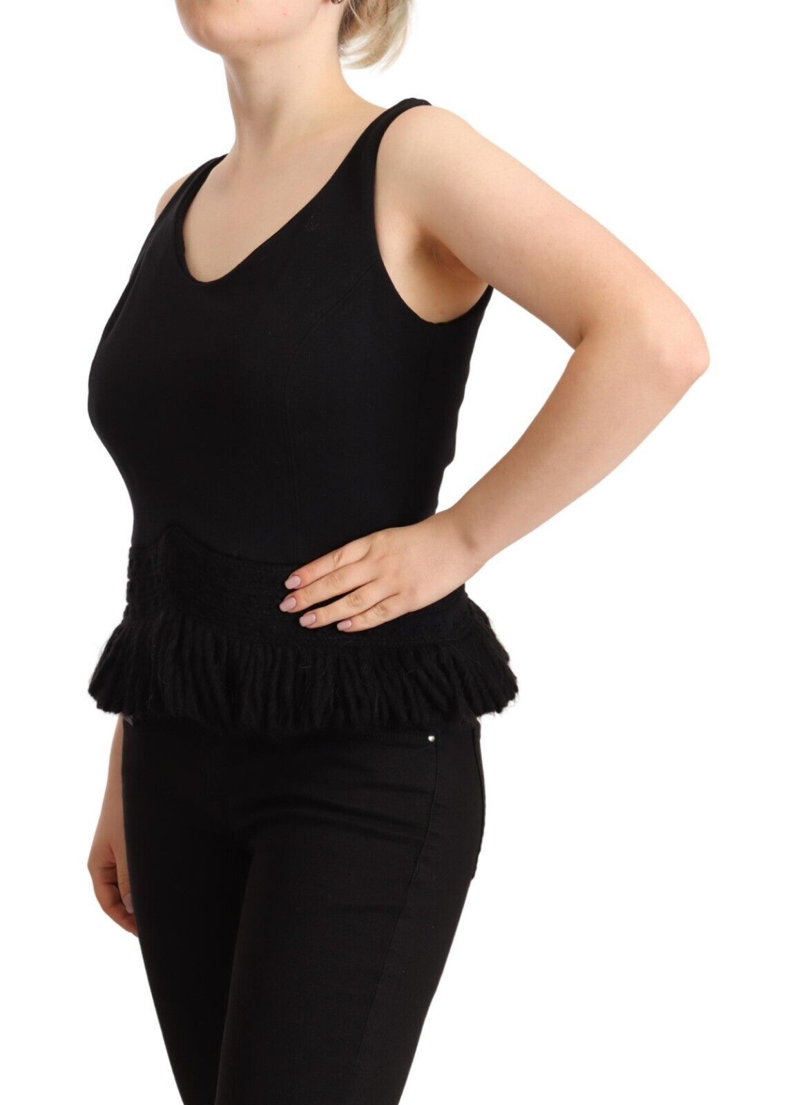 Ermanno Scervino Chic Ærmeløs Designer Tanktop i Sort