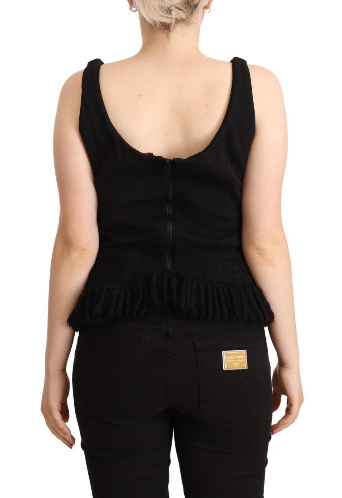 Ermanno Scervino Chic Ærmeløs Designer Tanktop i Sort