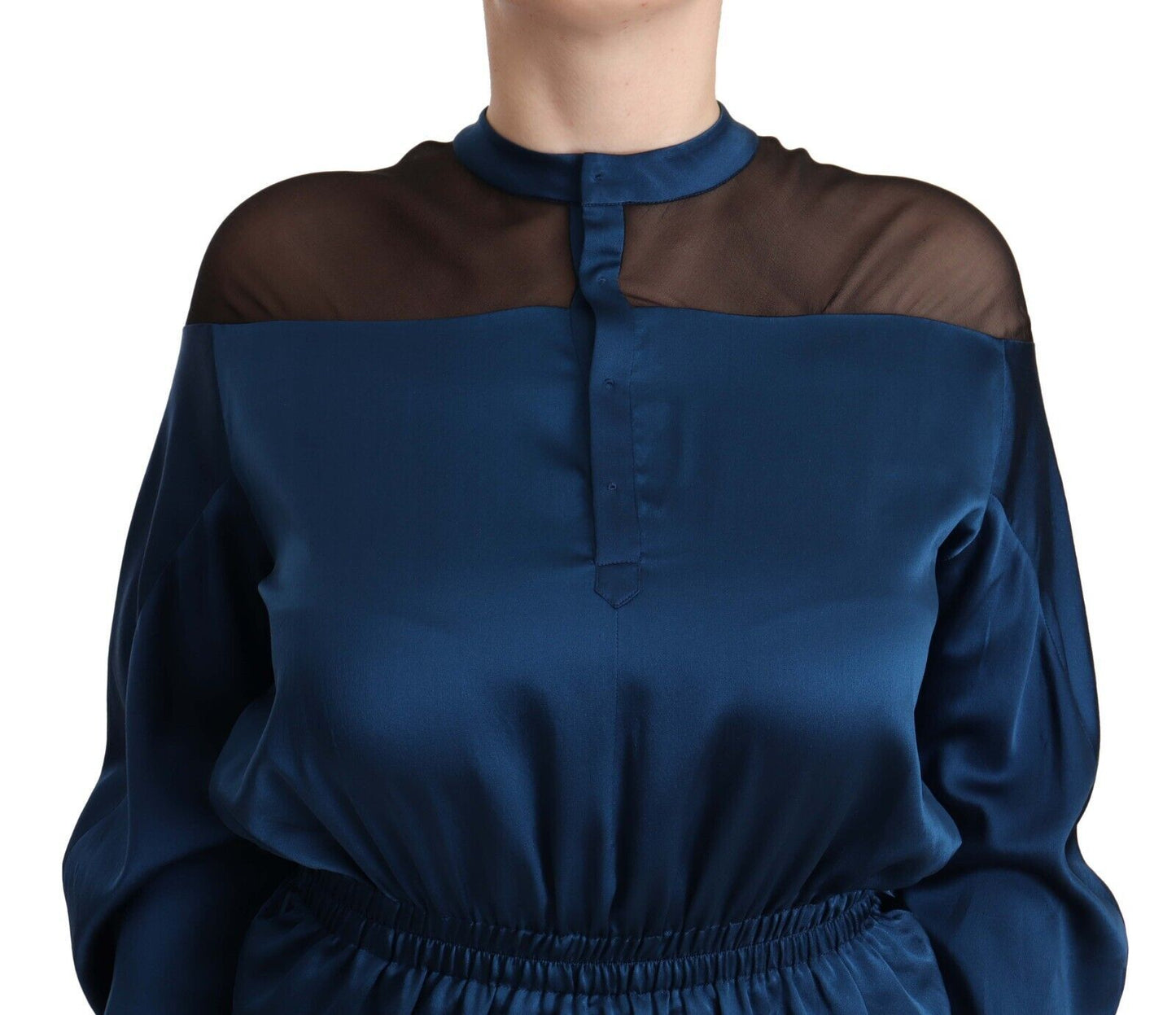Masha Ma Elegant Rund Hals Silkebluse i Blå