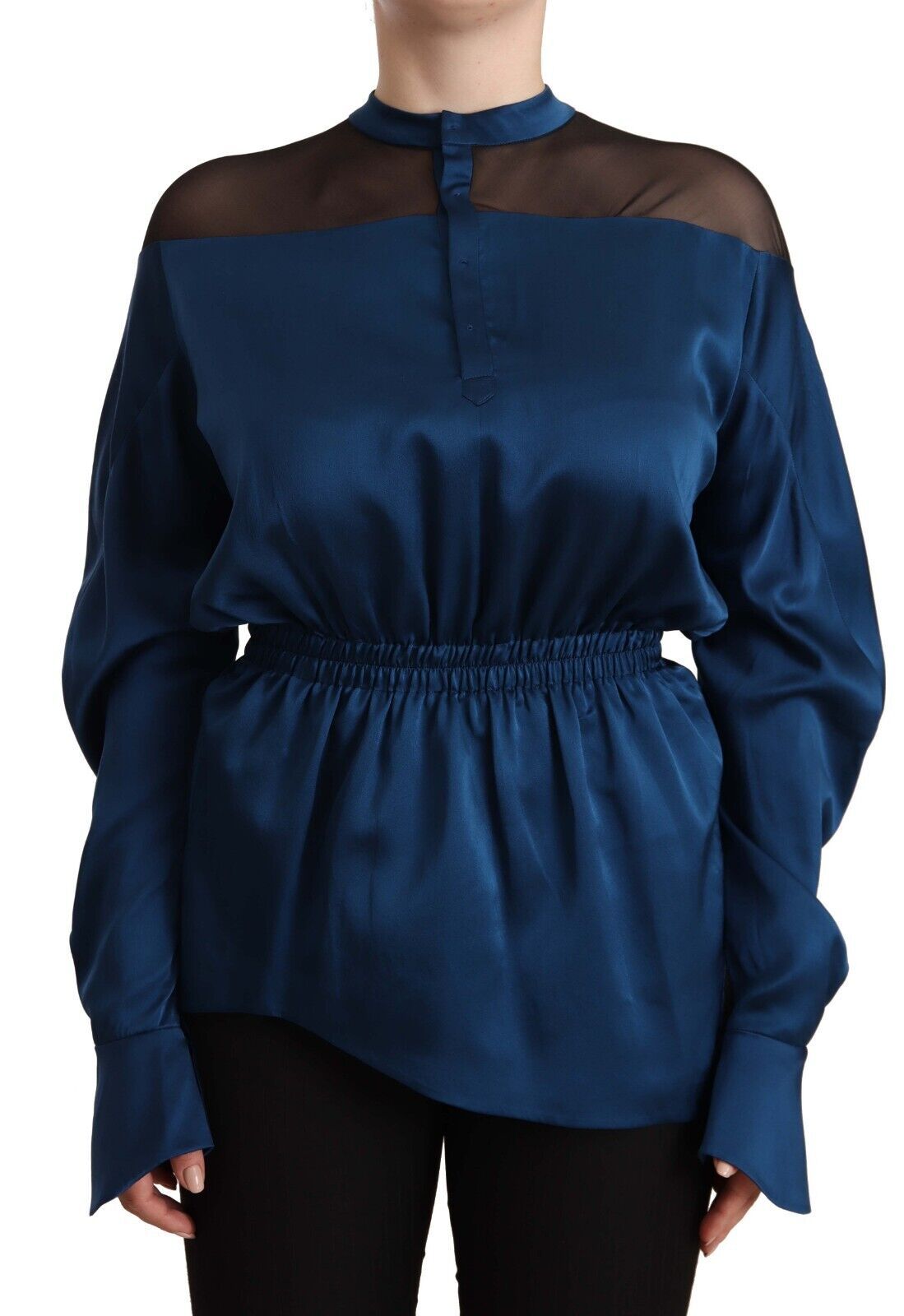 Masha Ma Elegant Rund Hals Silkebluse i Blå