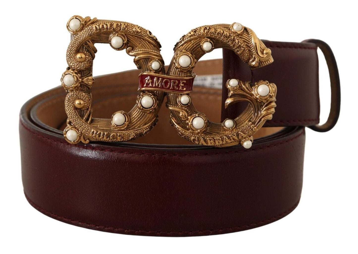 Dolce & Gabbana Elegant Bordeaux Læder Amore Bælte