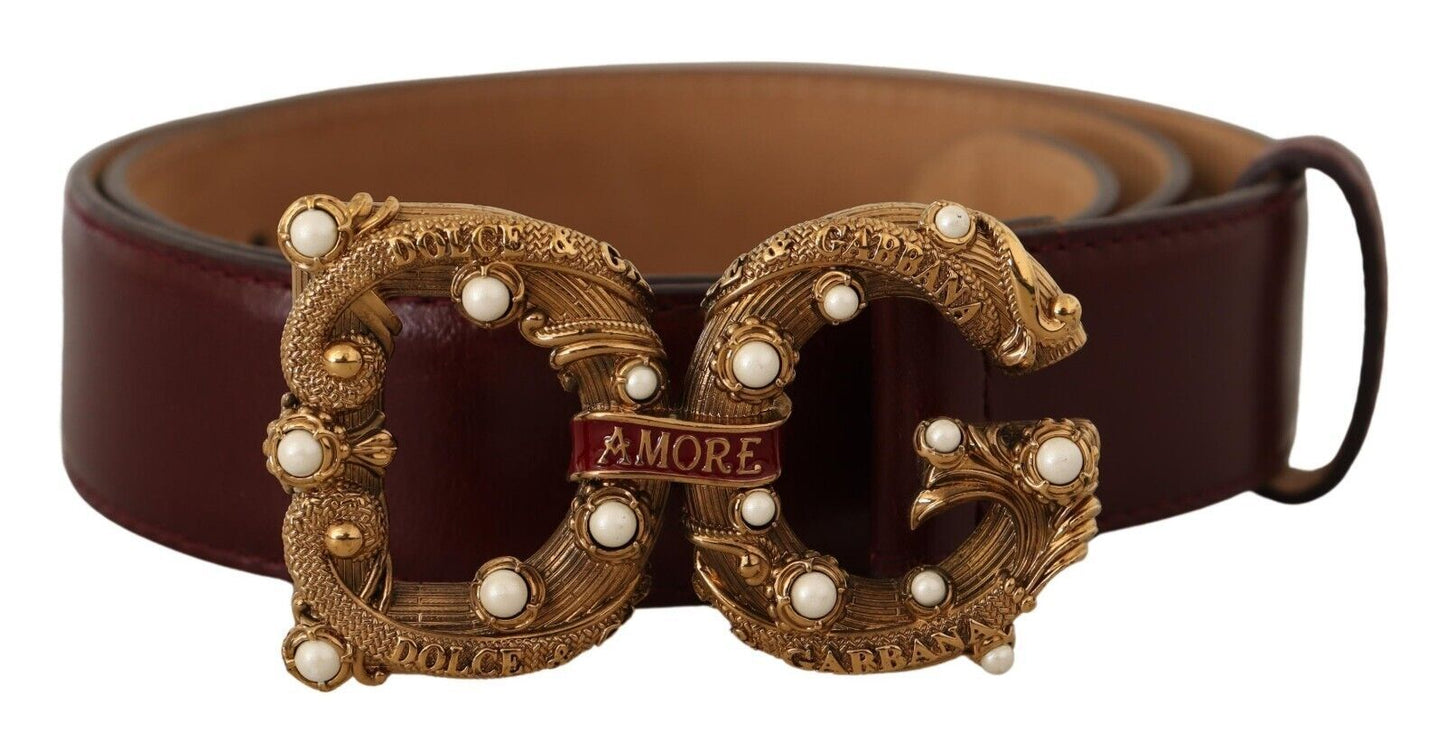 Dolce & Gabbana Elegant Bordeaux Læder Amore Bælte