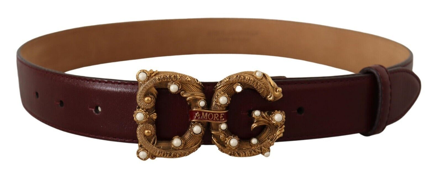 Dolce & Gabbana Elegant Bordeaux Læder Amore Bælte