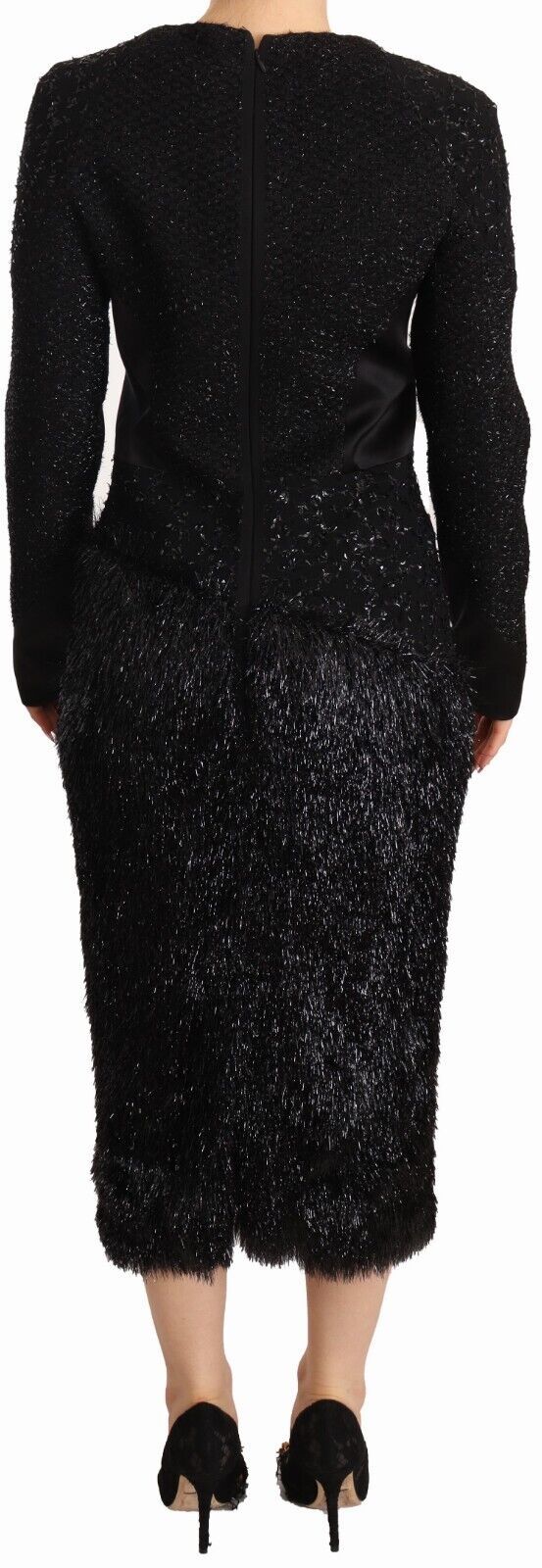 Masha Ma Elegant Sort Udsmykket Skede Midikjole