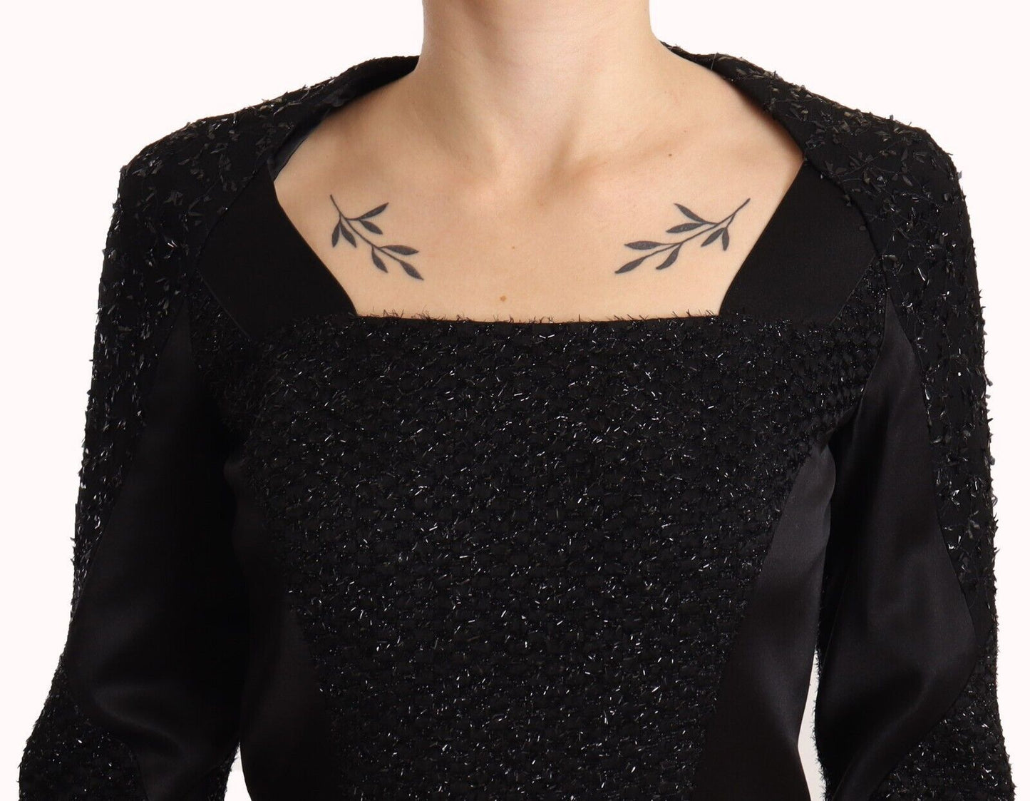 Masha Ma Elegant Sort Udsmykket Skede Midikjole