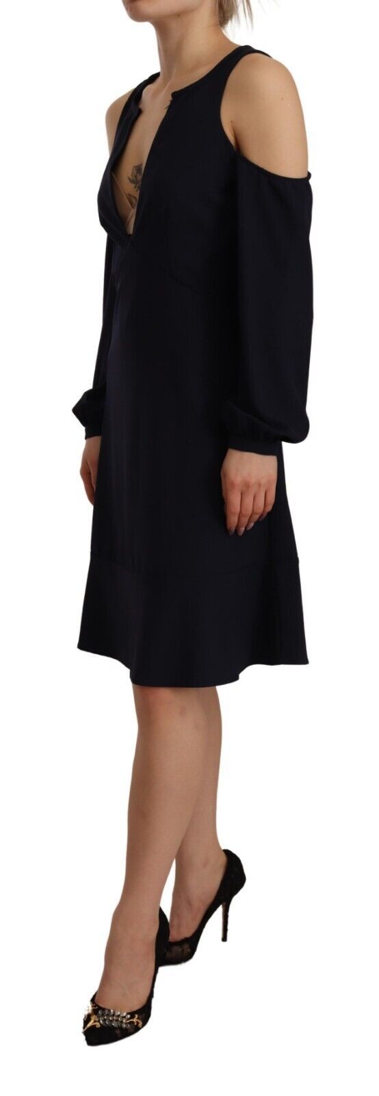 Twinset Chic Sort Åben Skulder A-Line Kjole