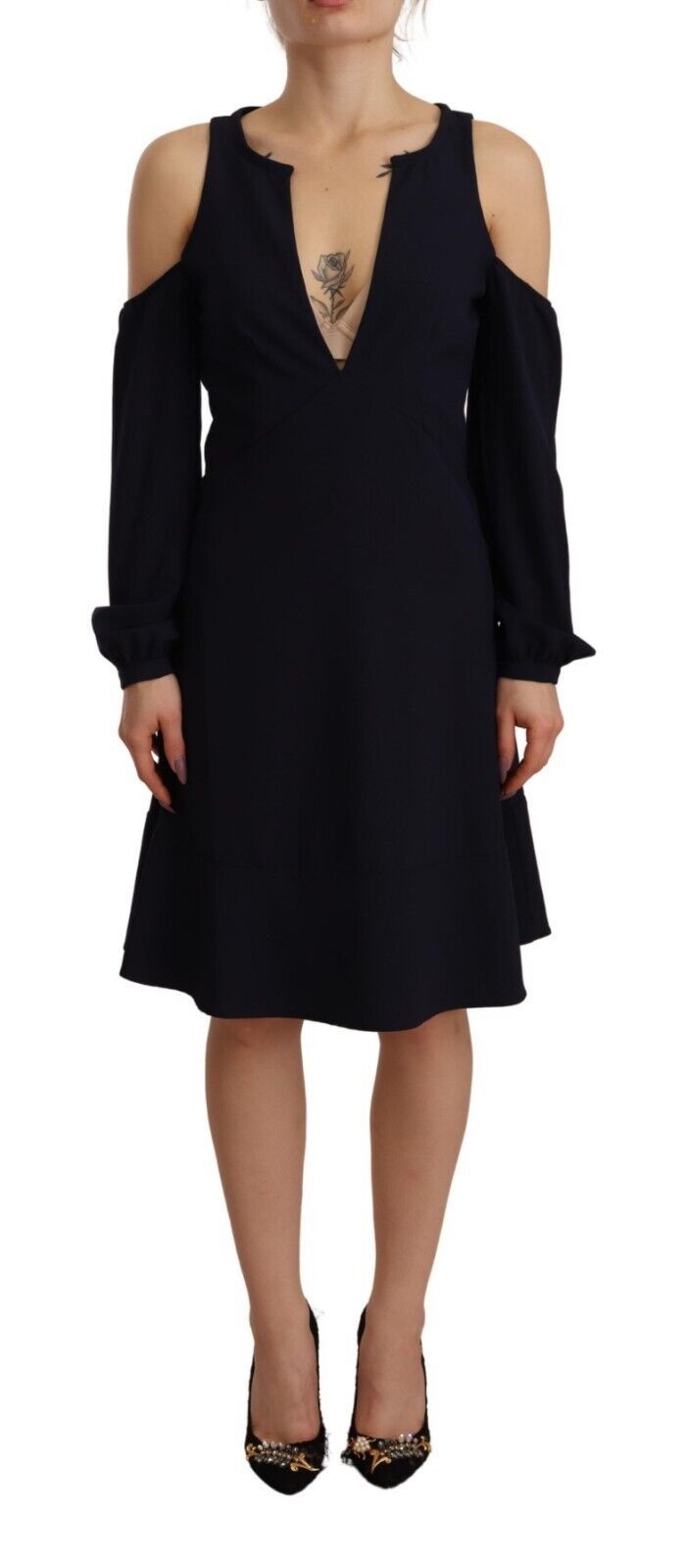 Twinset Chic Sort Åben Skulder A-Line Kjole