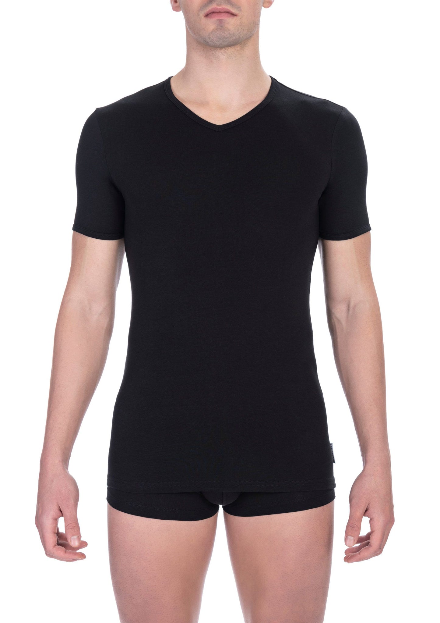 Bikkembergs Black Cotton Men V-Neck T-Shirt Twin Pack