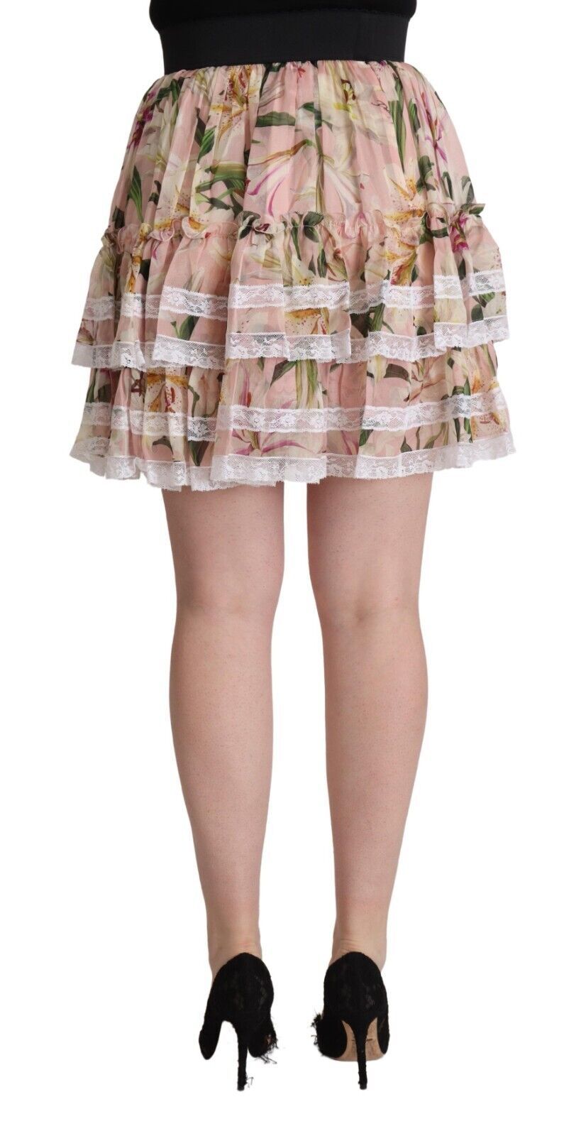 Dolce & Gabbana Elegant Lily Print Lagdelt A-formet Mininederdel