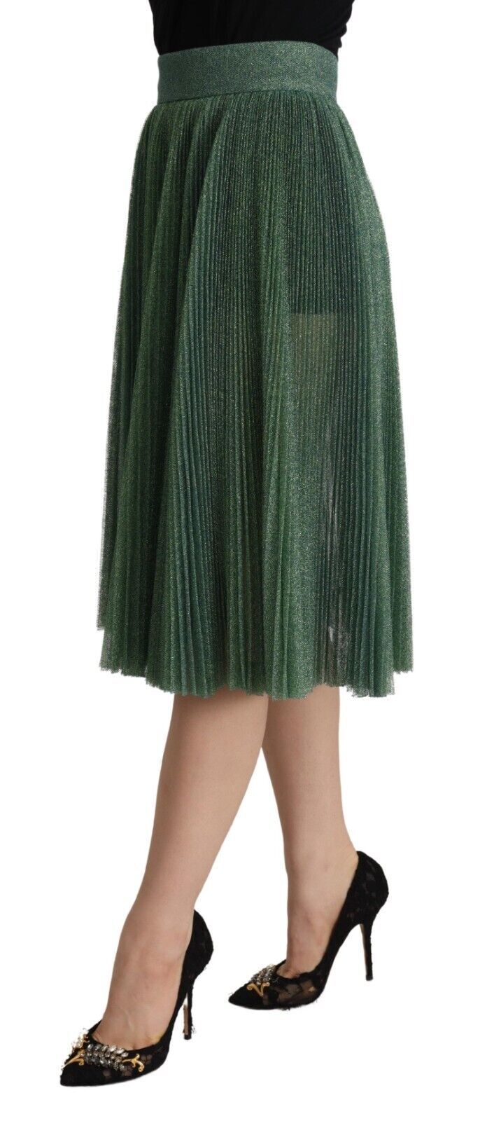 Dolce & Gabbana Metallic Grøn Plisseret A-Line Midi Nederdel