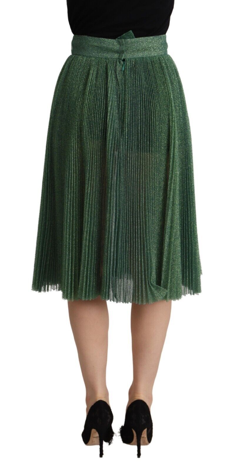 Dolce & Gabbana Metallic Grøn Plisseret A-Line Midi Nederdel