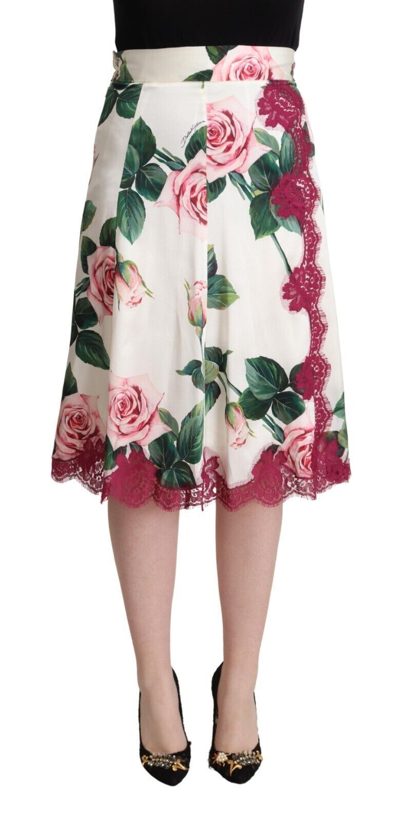 Dolce & Gabbana Elegant Blomsterprintet A-formet Midi-nederdel