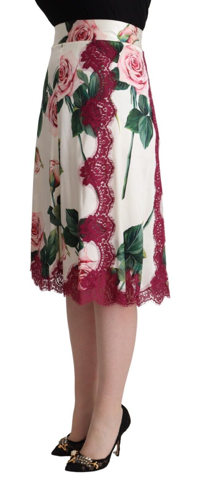 Dolce & Gabbana Elegant Blomsterprintet A-formet Midi-nederdel