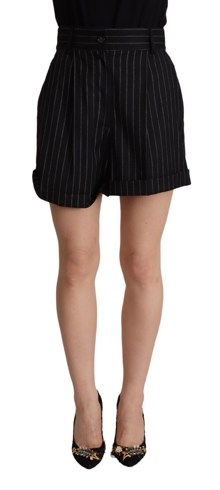Dolce & Gabbana Elegante Højtaljede Stribede Bermudashorts