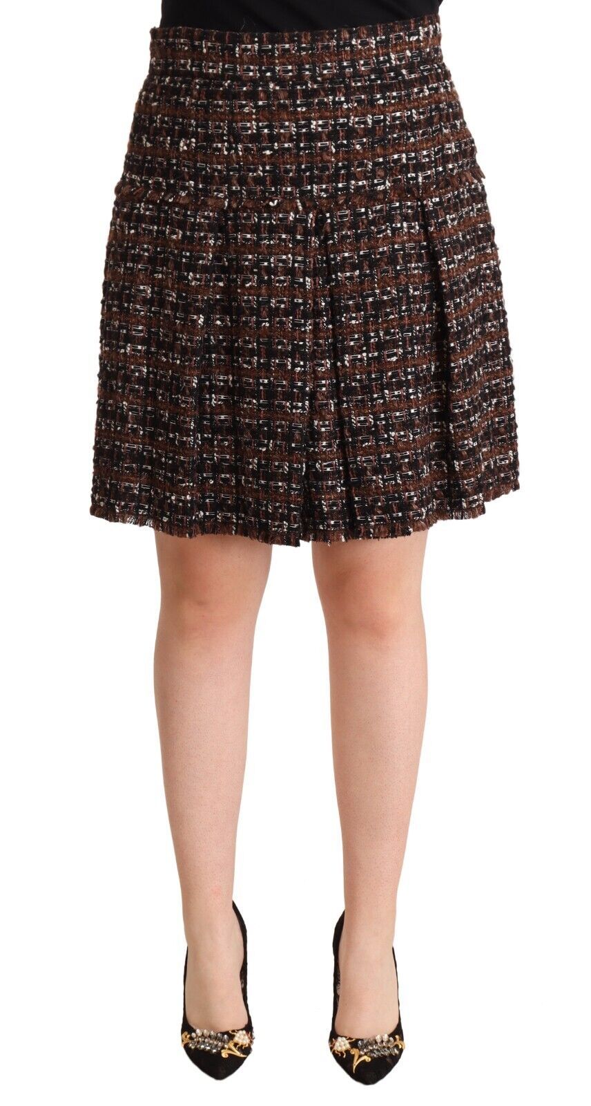Dolce & Gabbana Chic Brun A-formet Plisseret Mini Nederdel
