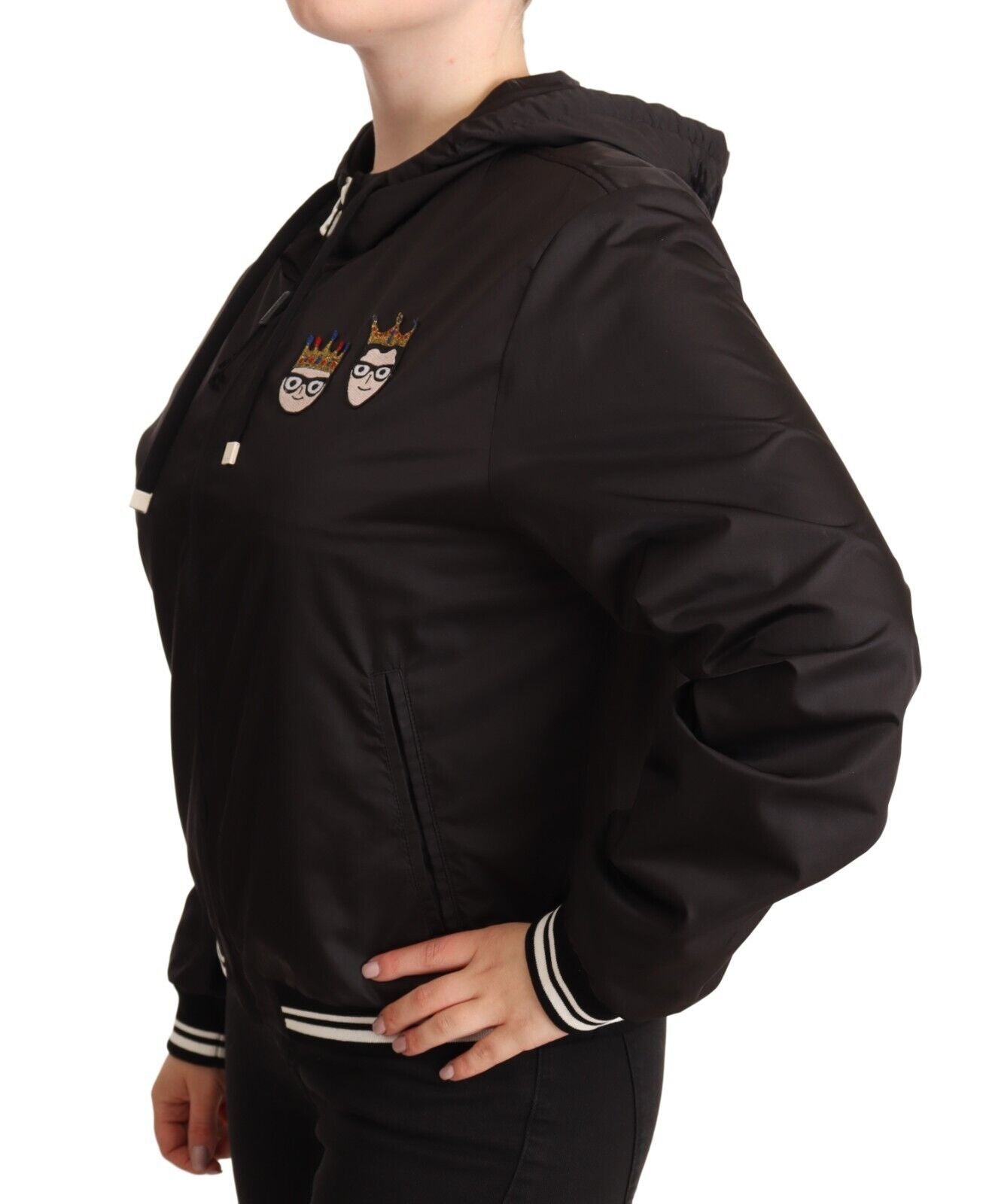 Dolce & Gabbana Elegant Sort Bomberjakke med Hætte