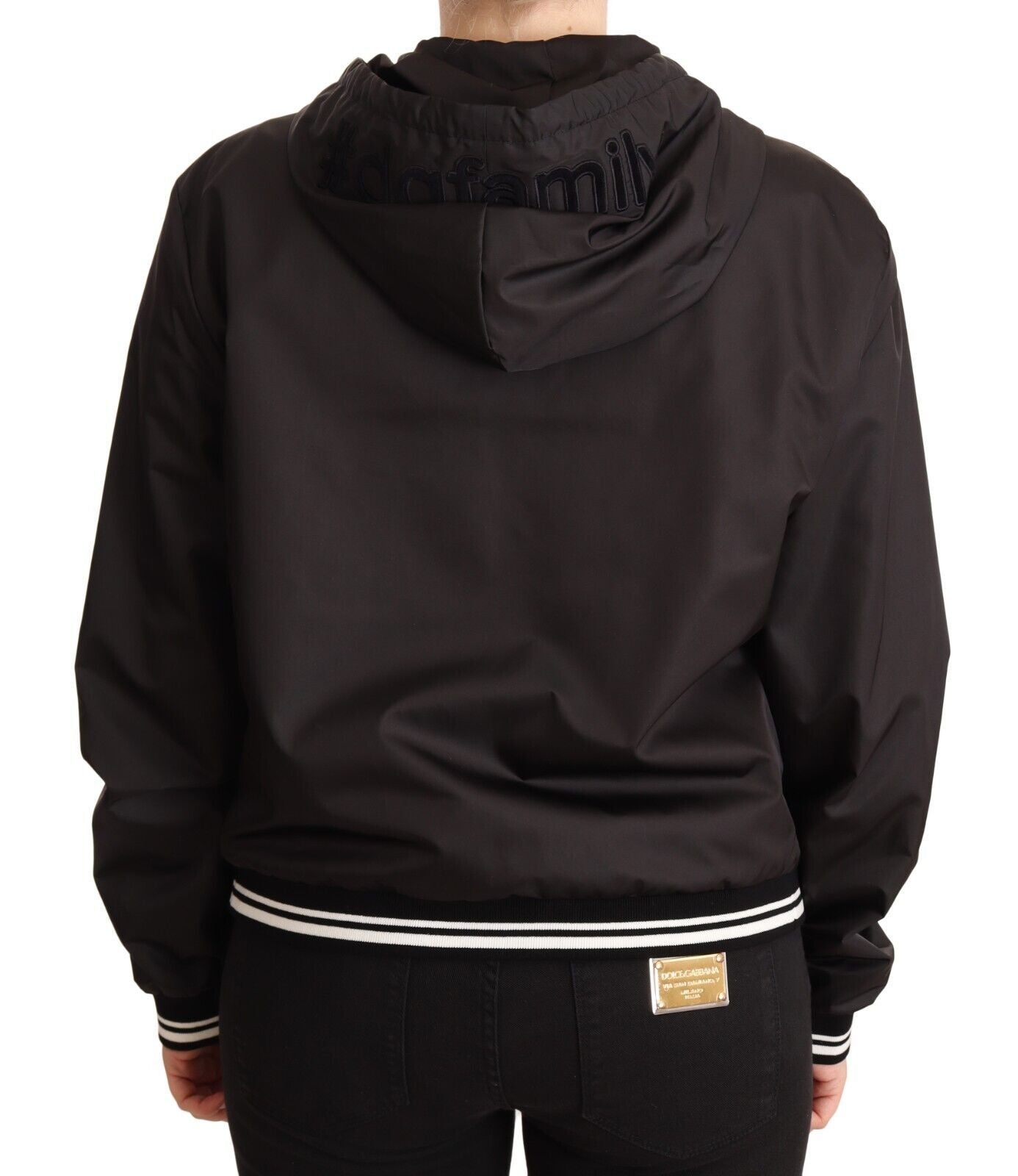 Dolce & Gabbana Elegant Sort Bomberjakke med Hætte