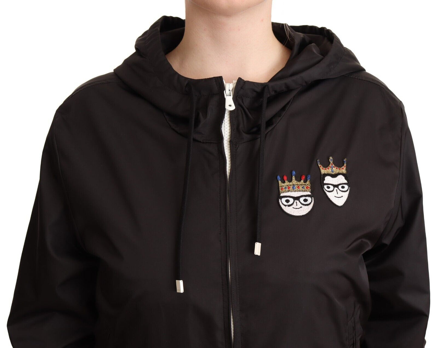 Dolce & Gabbana Elegant Sort Bomberjakke med Hætte