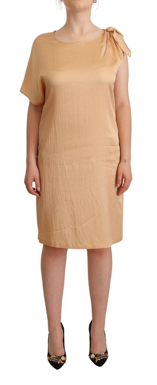 Moschino Elegant Beige Shift-kjole med Én Ærme