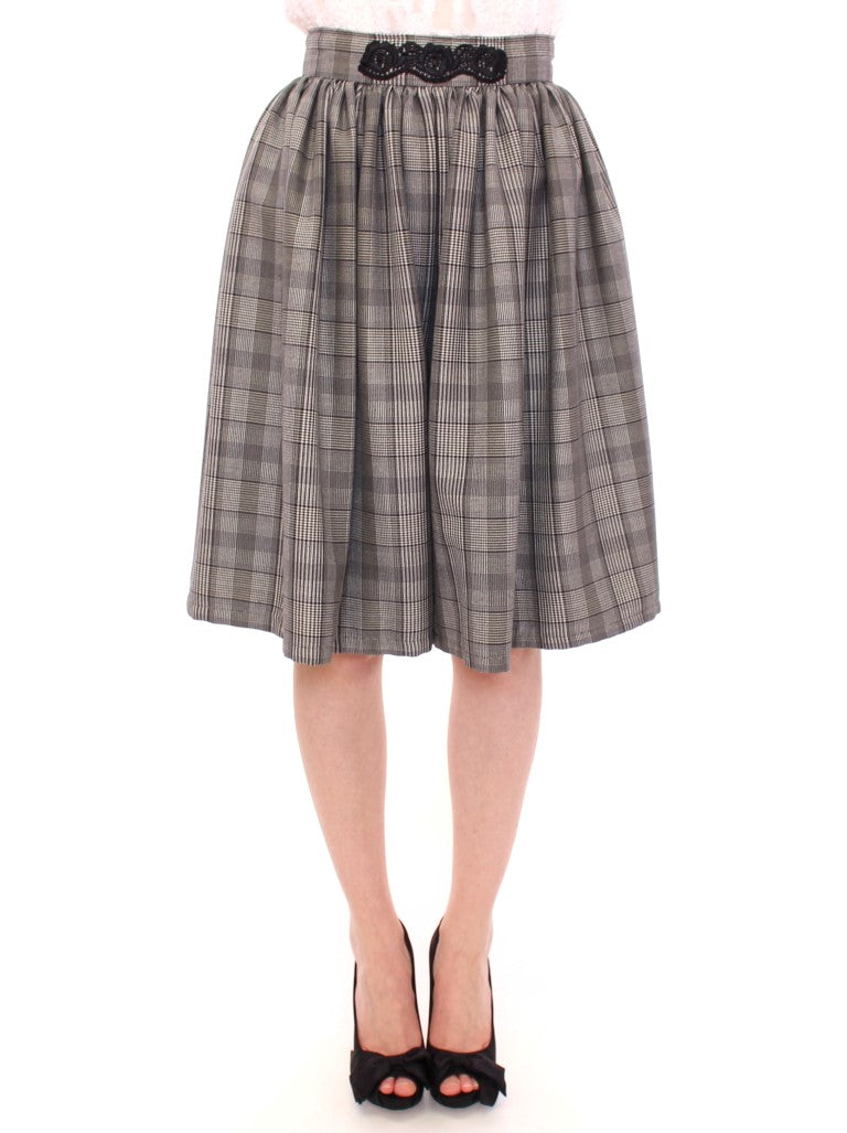 NOEMI ALEMÁN Elegant Grå Ternet Uld Shorts Nederdel