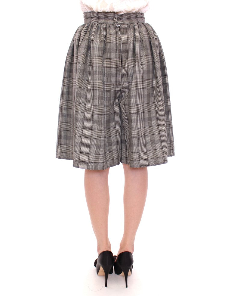NOEMI ALEMÁN Elegant Grå Ternet Uld Shorts Nederdel