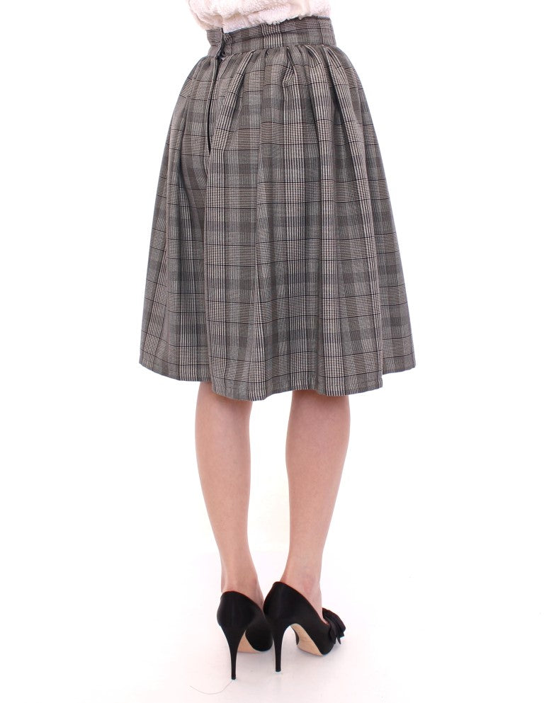 NOEMI ALEMÁN Elegant Grå Ternet Uld Shorts Nederdel