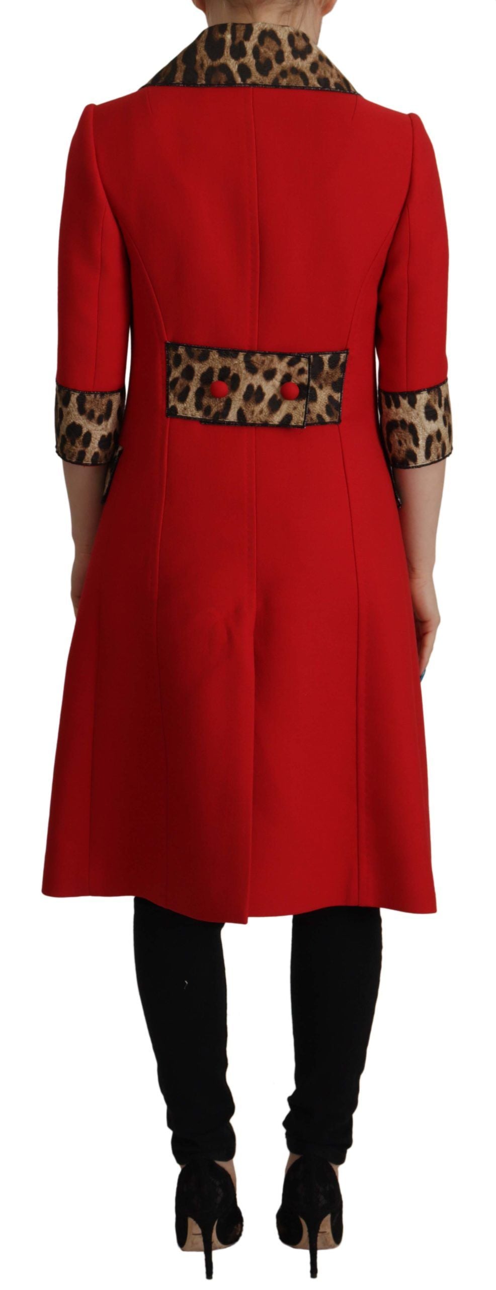 Dolce & Gabbana Elegant Rød Leopard Trenchcoat