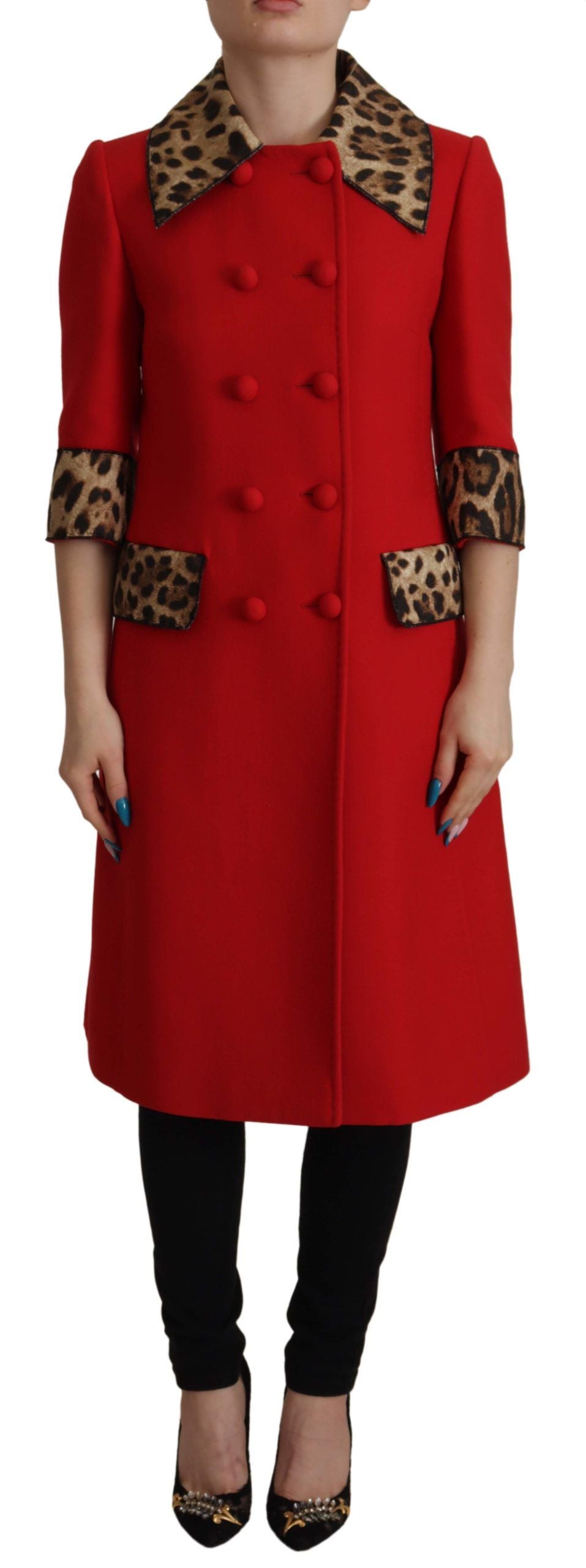 Dolce & Gabbana Elegant Rød Leopard Trenchcoat
