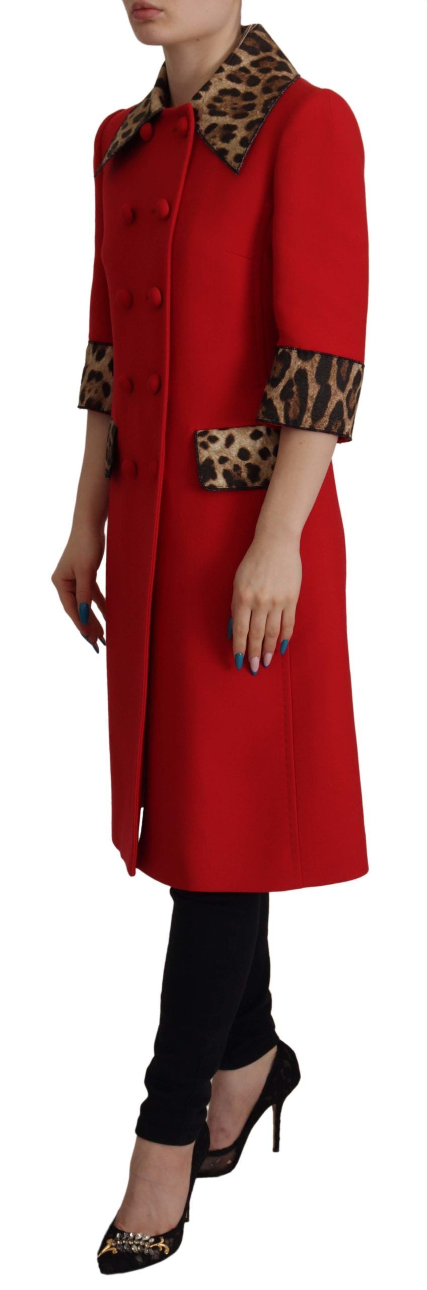 Dolce & Gabbana Elegant Rød Leopard Trenchcoat