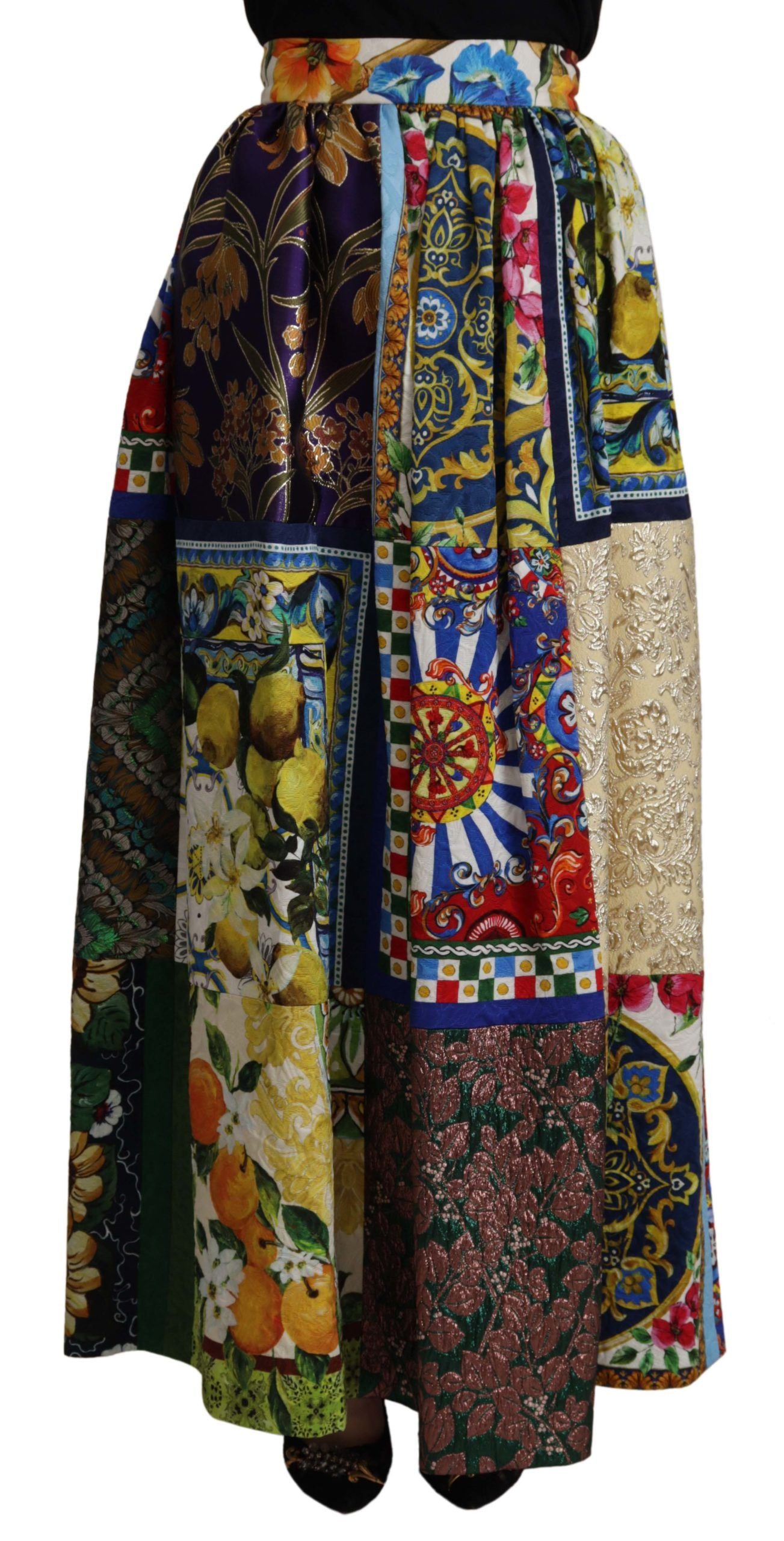Dolce & Gabbana højtaljet maxinederdel med sicilianske mønstre