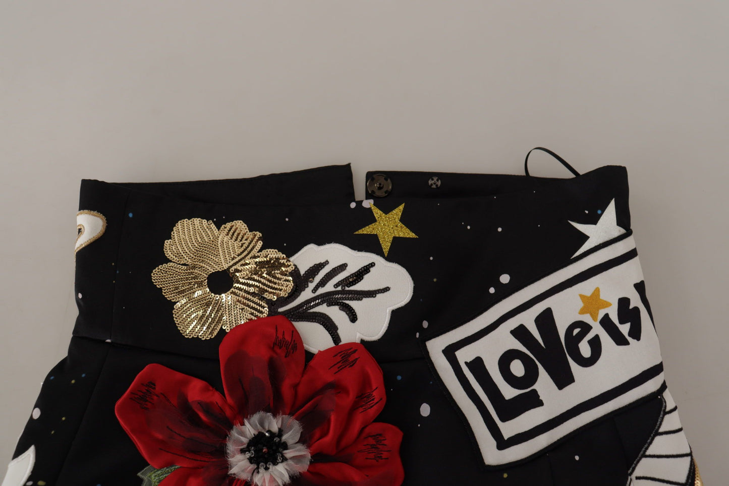 Dolce & Gabbana højtaljet A-formet udsmykket sort nederdel