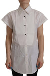 Dolce & Gabbana Elegant Ærmeløs Smokingbluse med Krystalknapper