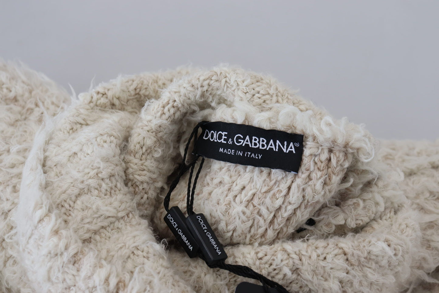 Dolce & Gabbana Elegant Cremefarvet Rullekravetrøje i Uldblanding