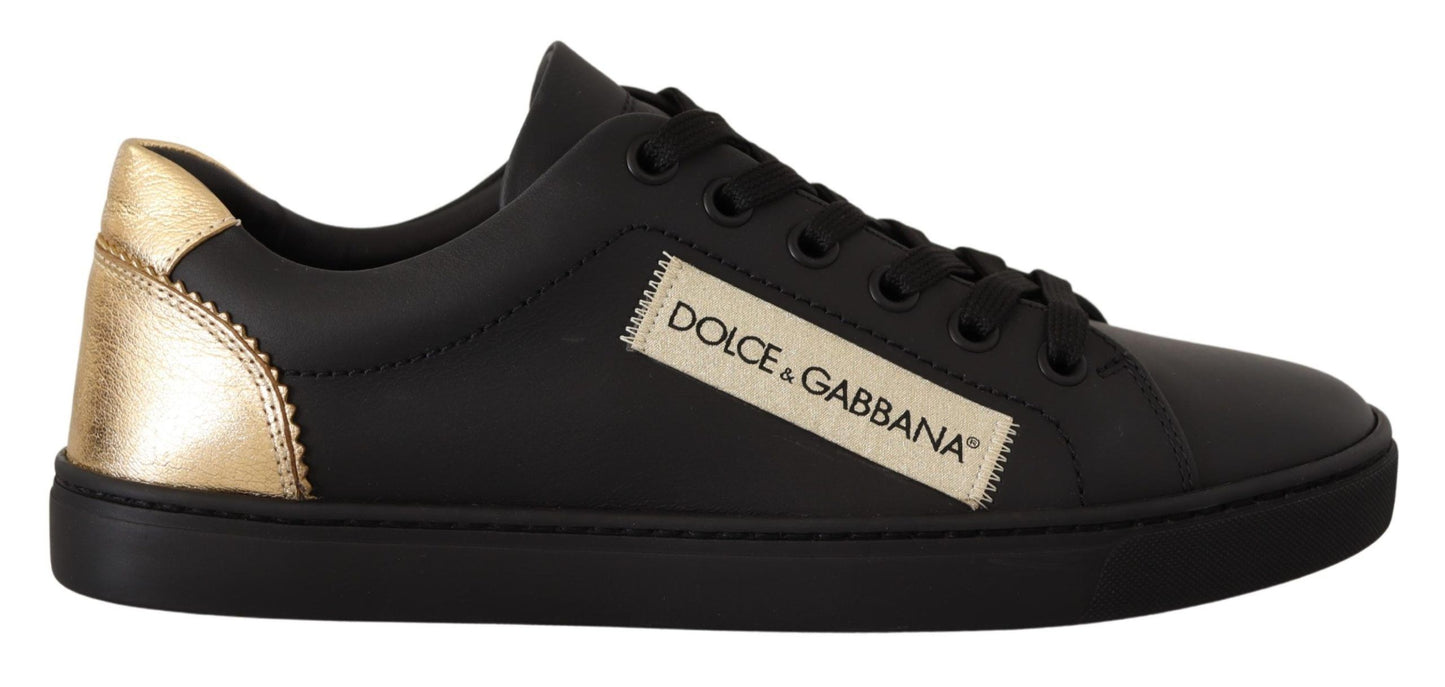 Dolce & Gabbana Chic sorte og guld low-top lædersneakers