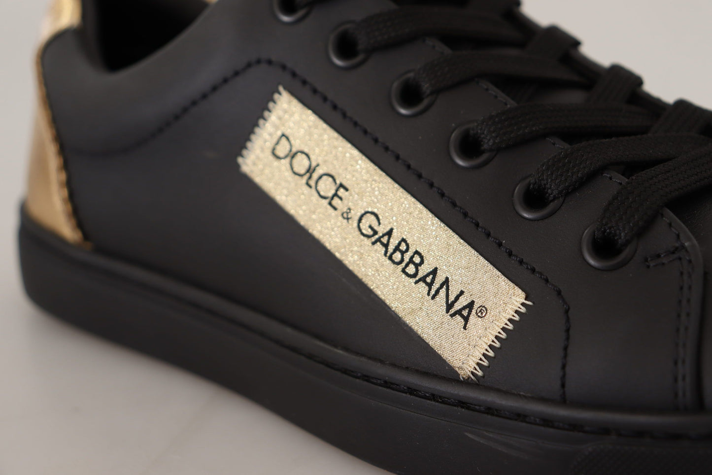 Dolce & Gabbana Chic sorte og guld low-top lædersneakers
