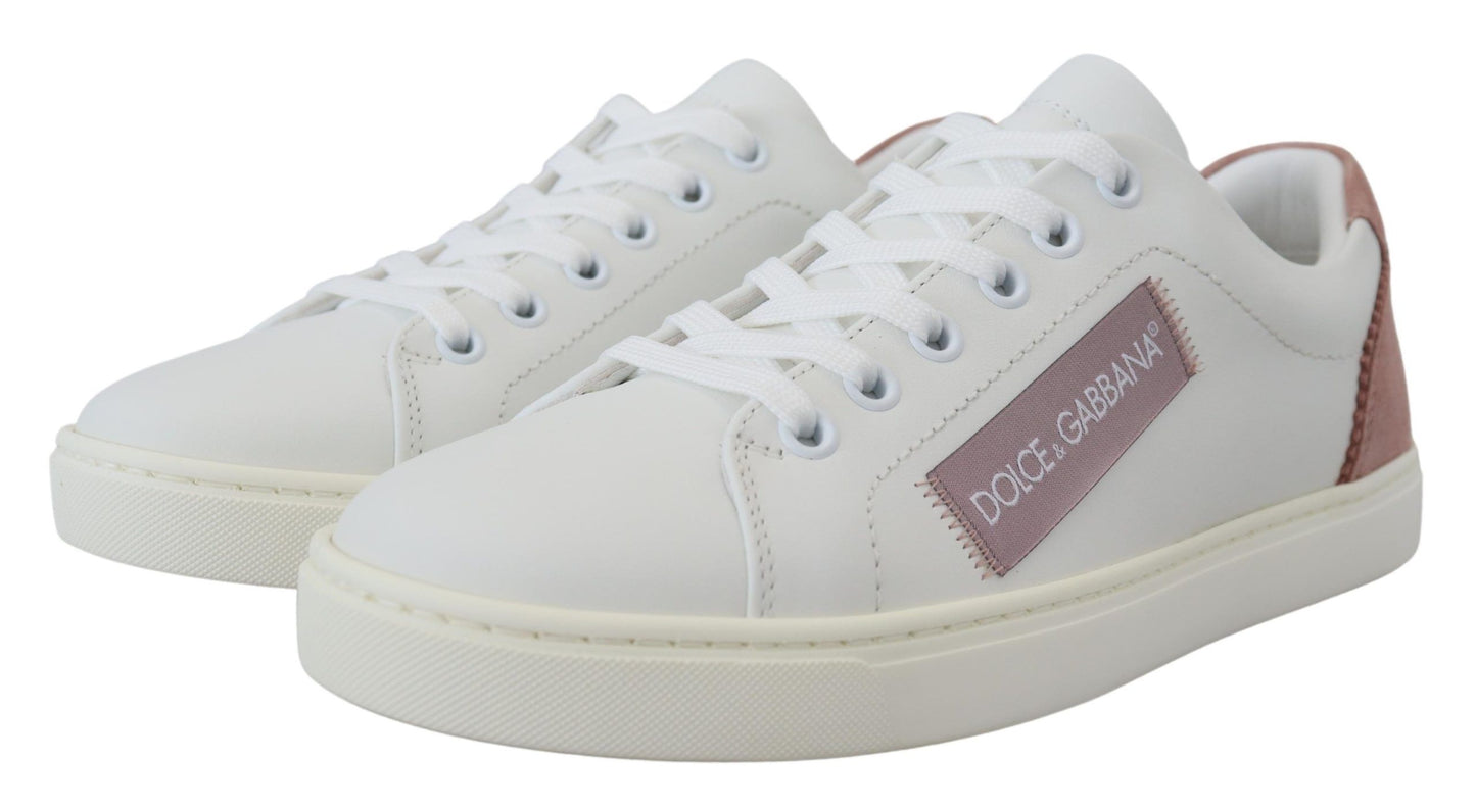 Dolce & Gabbana Chic Hvide Pink Læder Low-Top Sneakers