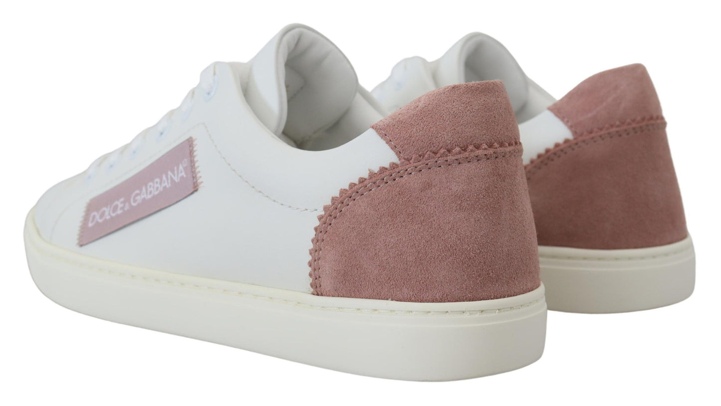 Dolce & Gabbana Chic Hvide Pink Læder Low-Top Sneakers