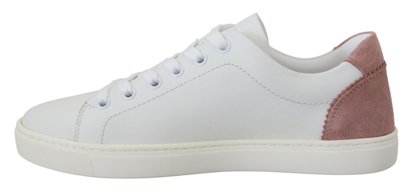 Dolce & Gabbana Chic Hvide Pink Læder Low-Top Sneakers