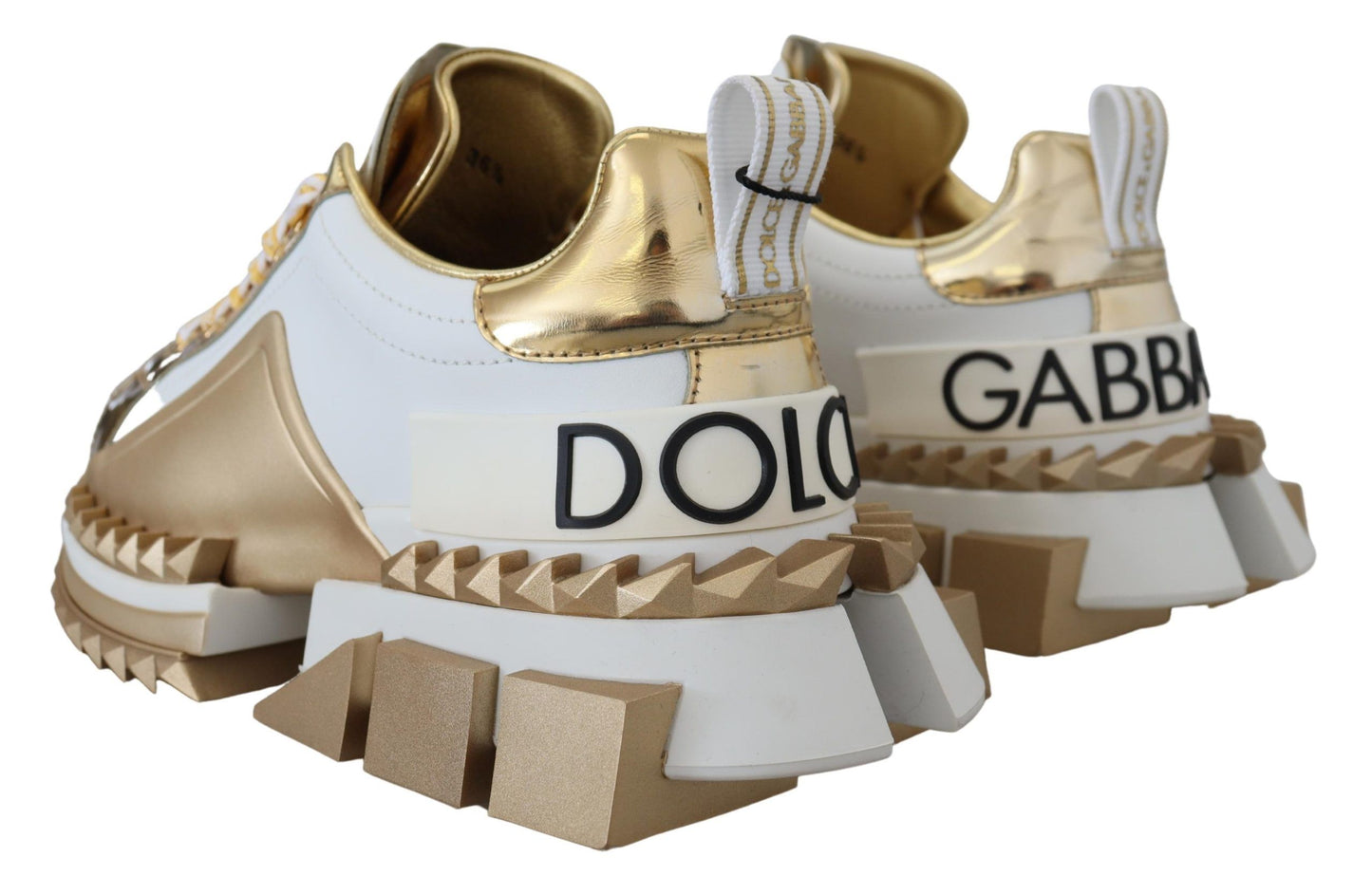 Dolce & Gabbana Elegante Hvide og Guld Lædersneakers