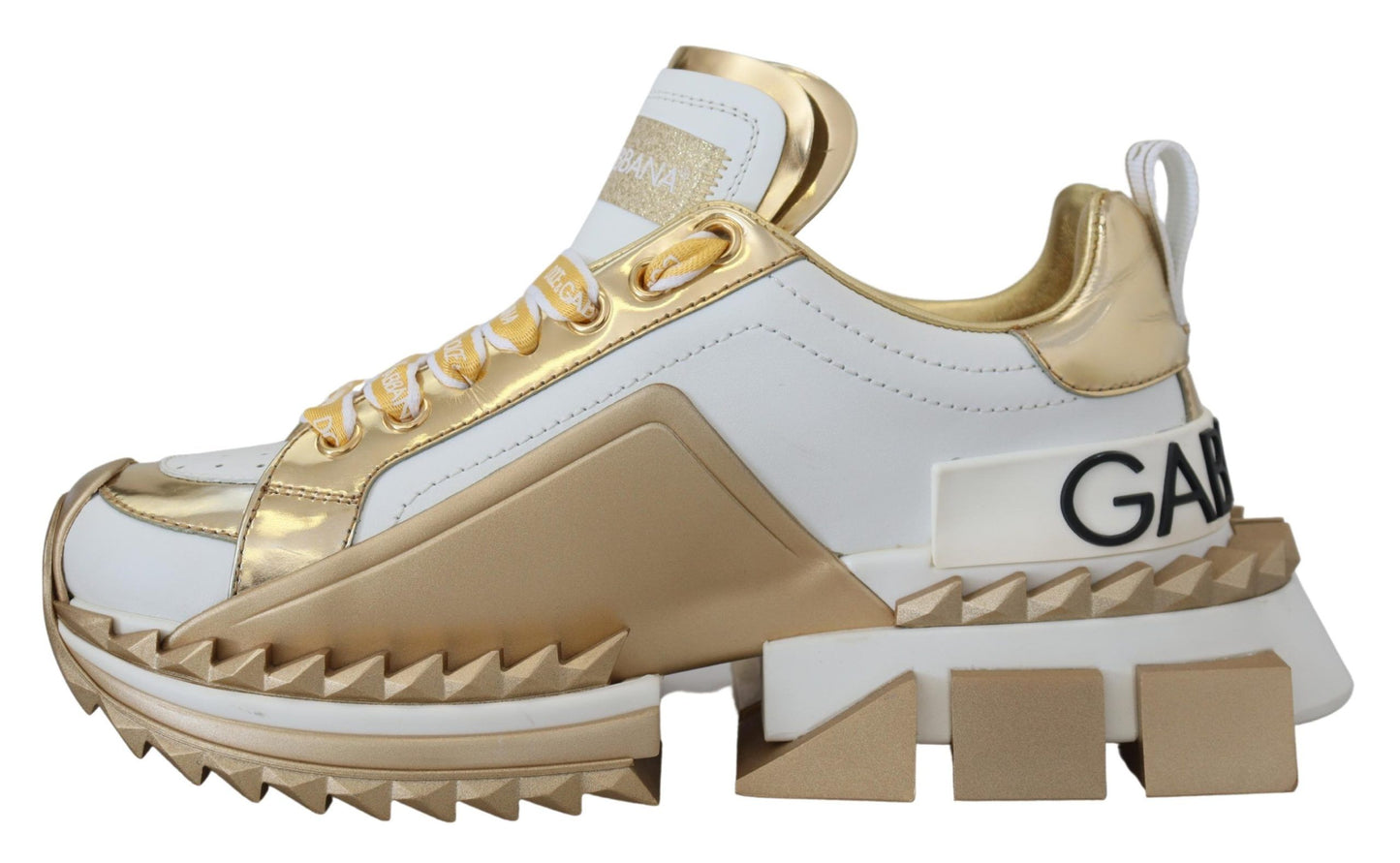 Dolce & Gabbana Elegante Hvide og Guld Lædersneakers