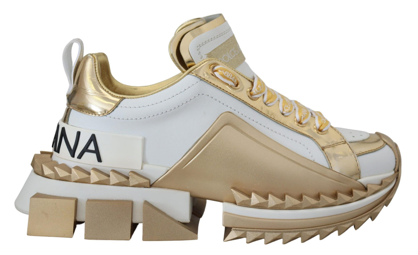 Dolce & Gabbana Elegante Hvide og Guld Lædersneakers