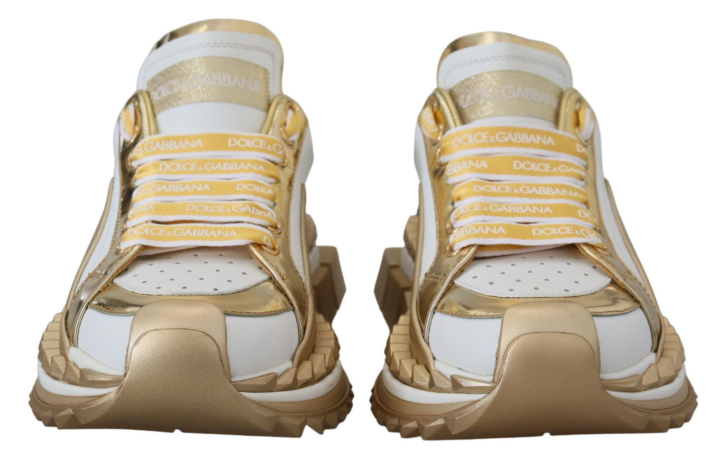 Dolce & Gabbana Elegante Hvide og Guld Lædersneakers