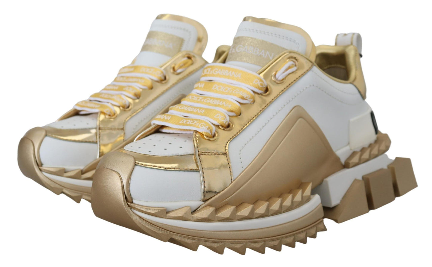 Dolce & Gabbana Elegante Hvide og Guld Lædersneakers