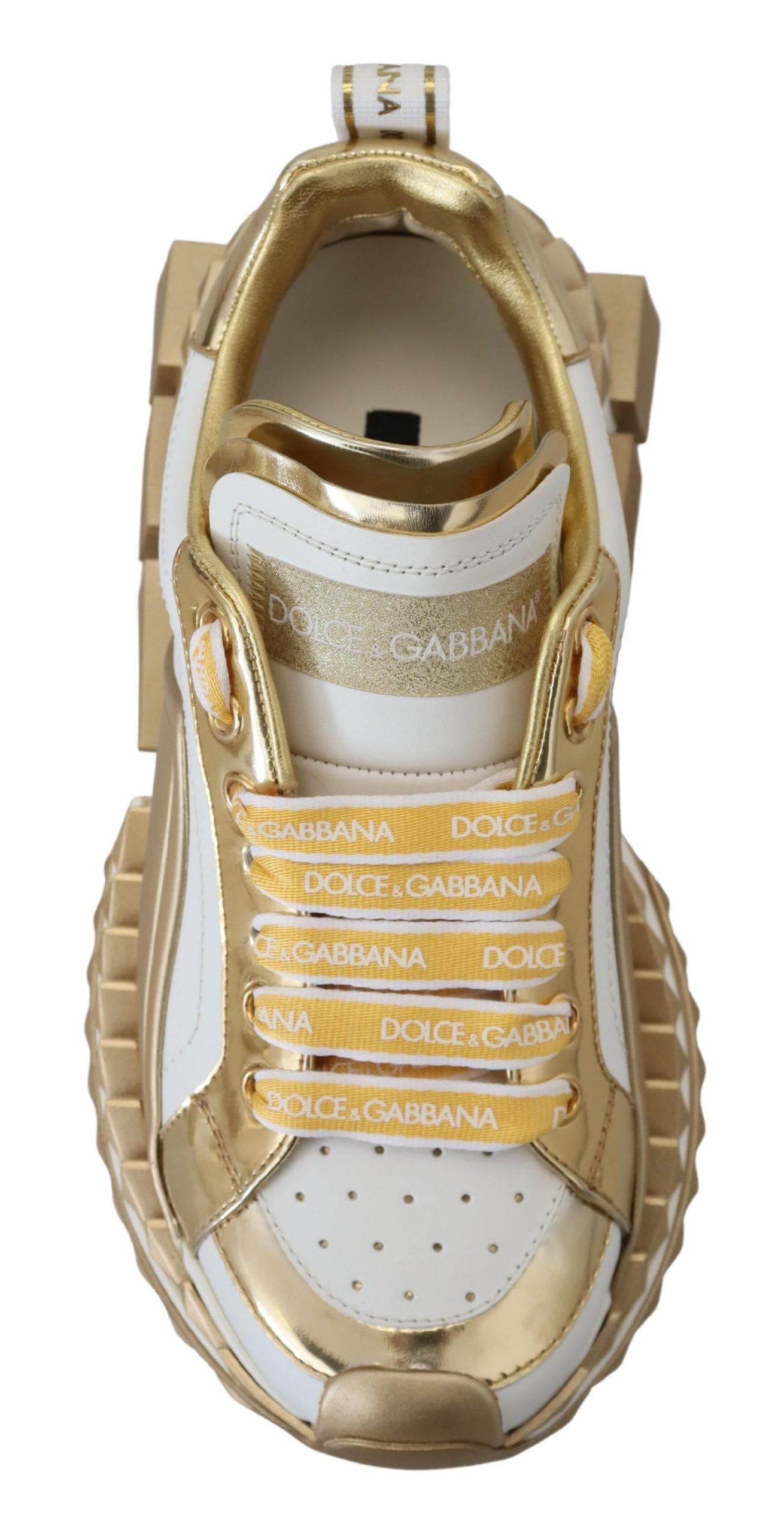 Dolce & Gabbana Elegante Hvide og Guld Lædersneakers