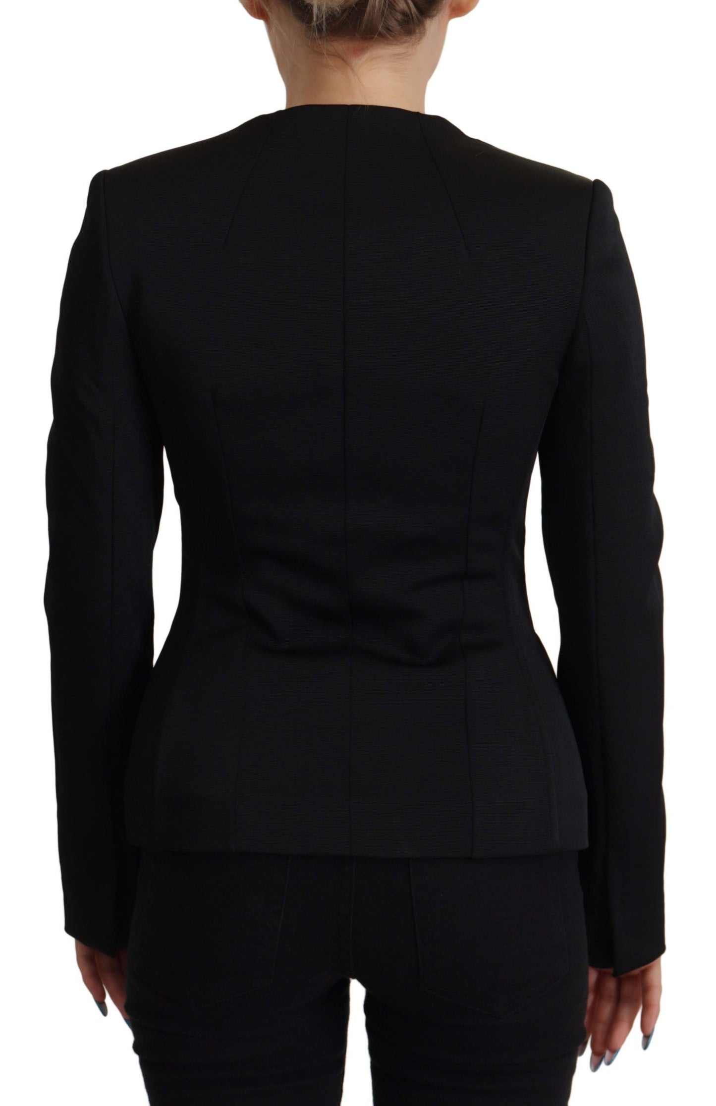 Dolce & Gabbana Sleek Sort Trykknapjakke med Silkefor