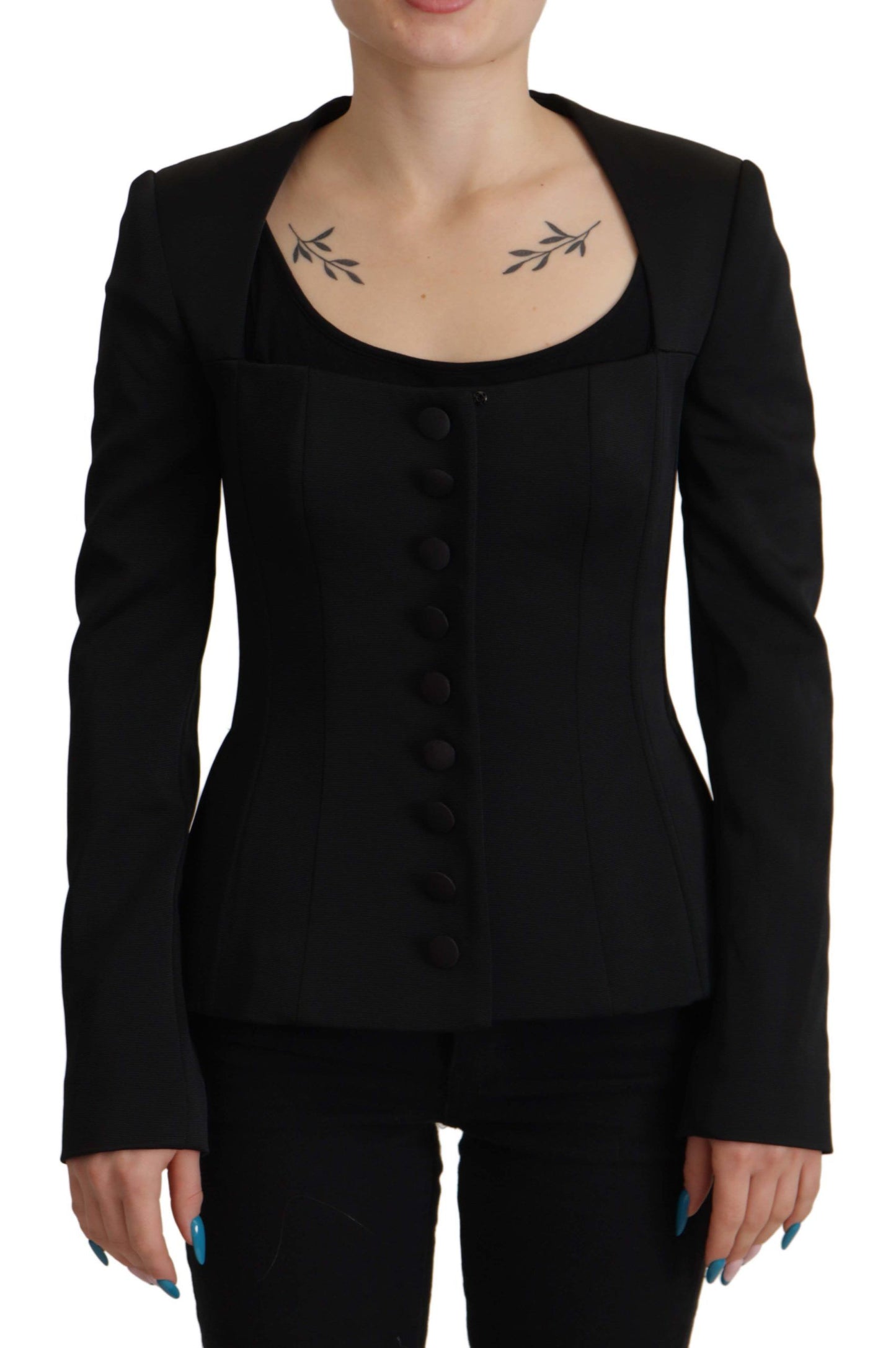 Dolce & Gabbana Sleek Sort Trykknapjakke med Silkefor