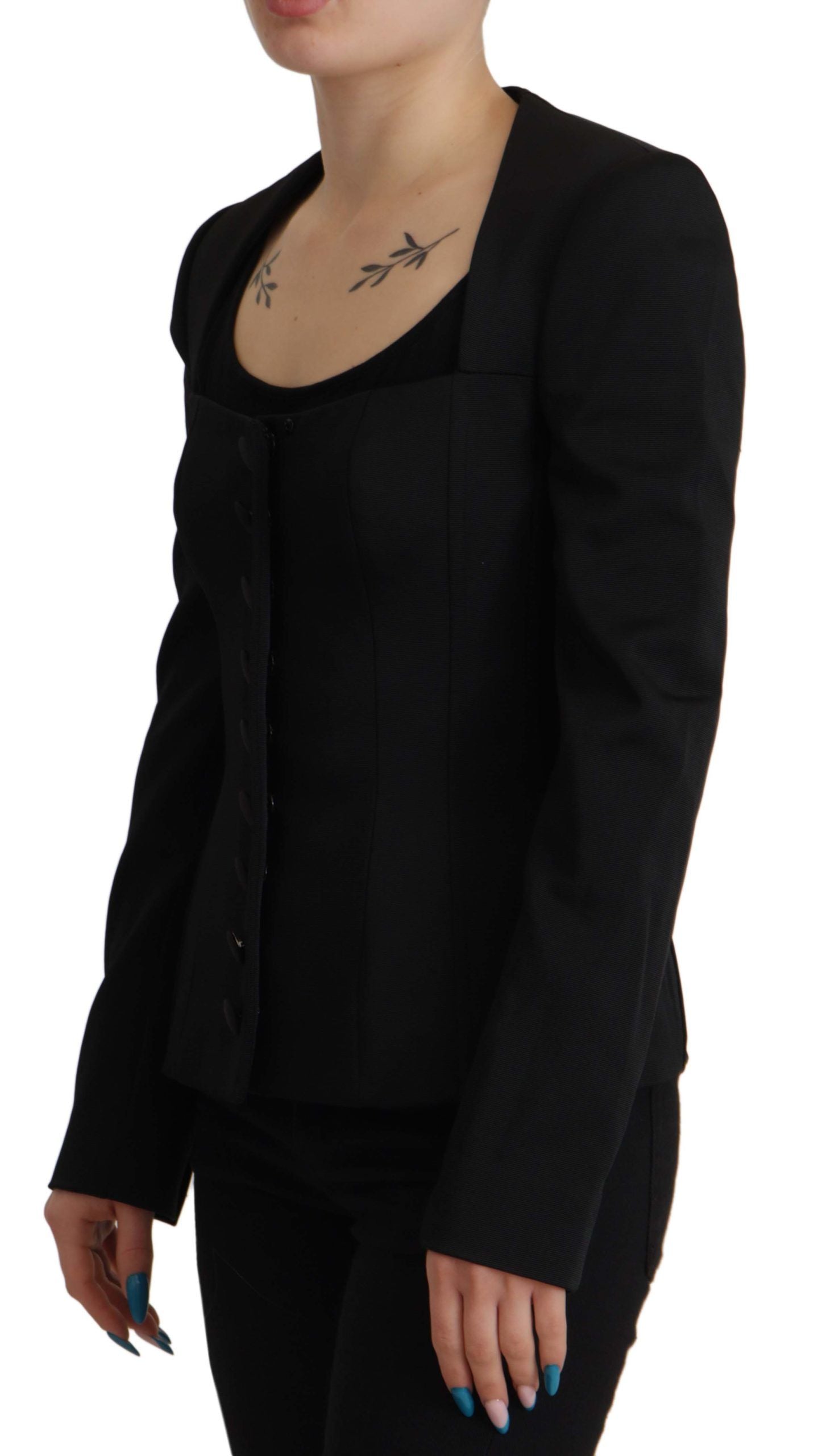 Dolce & Gabbana Sleek Sort Trykknapjakke med Silkefor