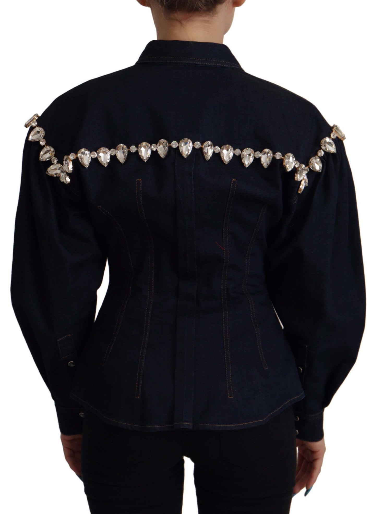 Dolce & Gabbana Elegant Krystaludsmykket Denimjakke