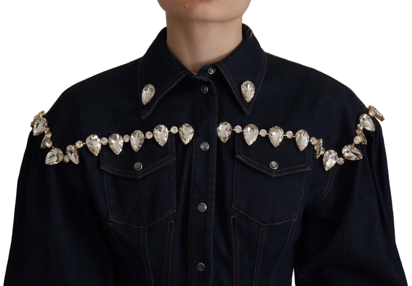Dolce & Gabbana Elegant Krystaludsmykket Denimjakke